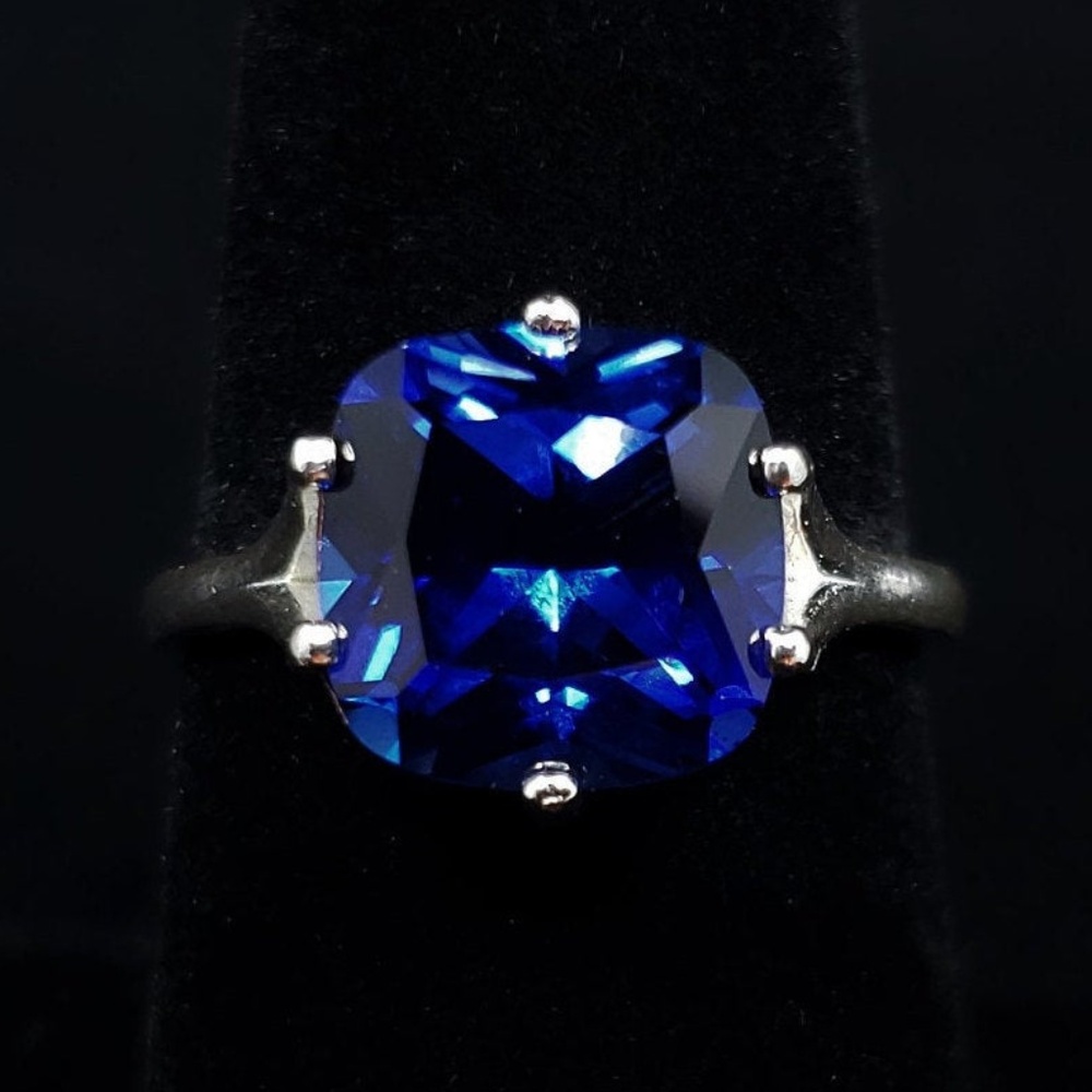 Blue Sapphire Ring cushion cut sterling silver